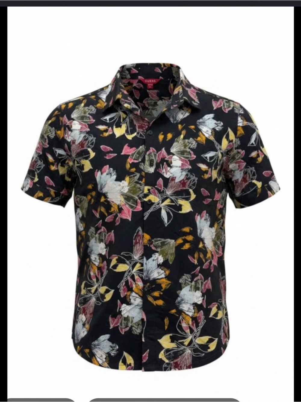 Guess Black Floral Short Sleeve Button-Down Shirt slim fit